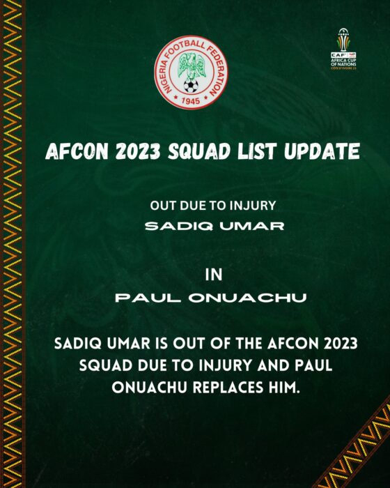Onuachu to Replace Injured Sadiq Umar in Eagles Line Up
