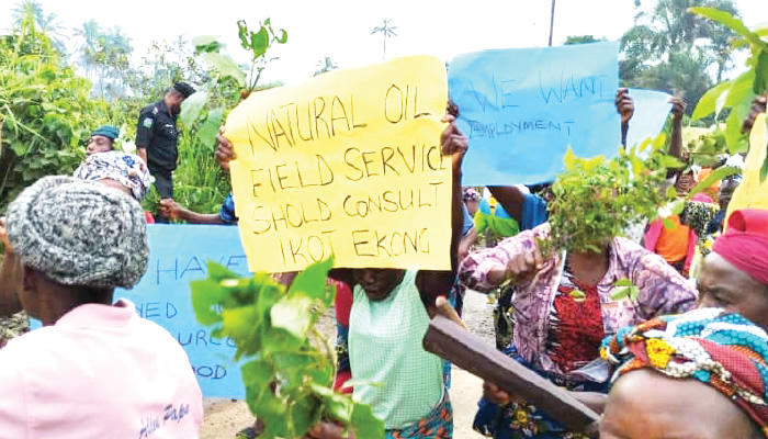 Mkpat Enin Women and Youths Protest Against Pollution by Sterling Global and Natural Oil Field Service.